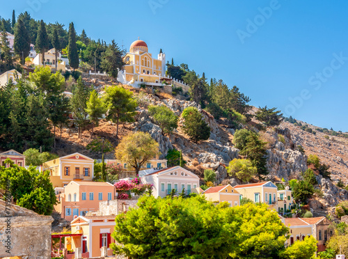 Symi pejzaż miejski, wyspy Dodekanez, Grecja