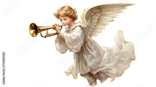 Trumpeting Christmas Angel: Solo on a Clear Background