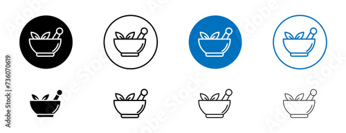 Homeopathy Line Icon Set. Herb Pharmacy Medicine Symbol in Black and Blue Color.