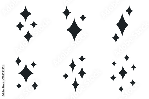 A set of Sparkle icons. Black Shine star signs on an isolated background. A collection of vector symbols.