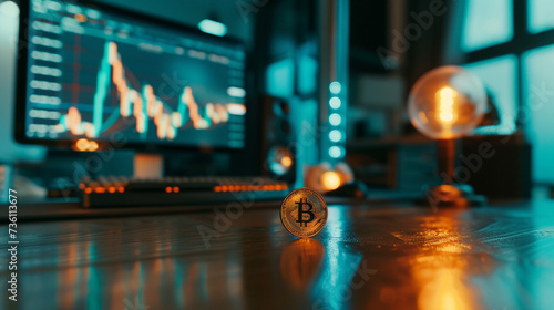 Bitcoin on Wooden Table