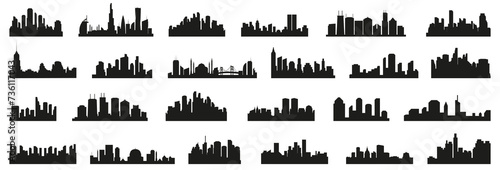 City silhouette skyline collection. Set of black city silhouette. Night town skyline icons