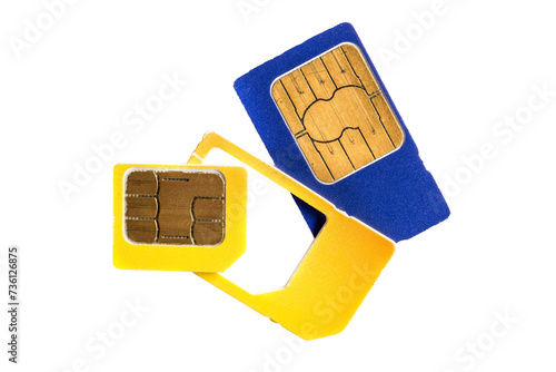 Colorful sim cards isolated on transparent background, png file