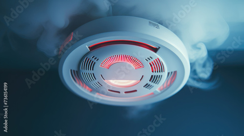 A close up view of a smoke detector mounted on a wall. Ideal for illustrating fire safety measures.
