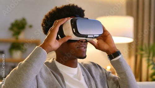 Pessoa usando um óculo de realidade virtual em casa