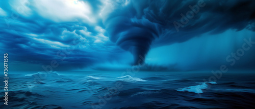 Tornado over the ocean. Storm over the ocean. Stormy sea