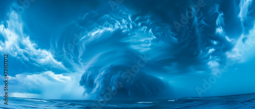 Tornado over the ocean. Storm over the ocean. Stormy sea