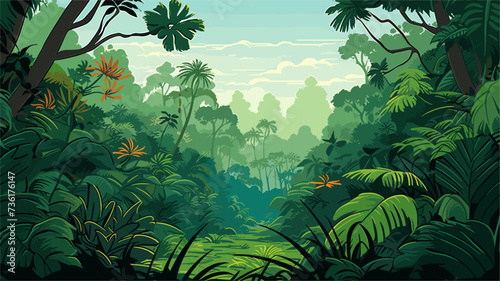 Rainforest canopy with lush vegetation illustrating the vibrant biodiversity of tropical ecosystems. simple Vector Illustration art simple minimalist illustration creative