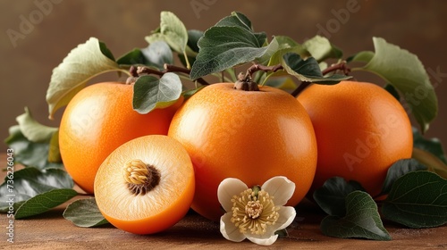 persimmon closeup on wooden background