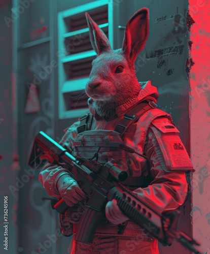 A rabbit carrying an rifle