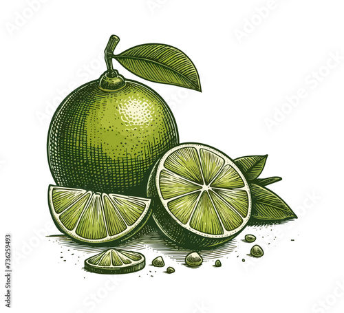 Lime fruit citrus hand drawn vector