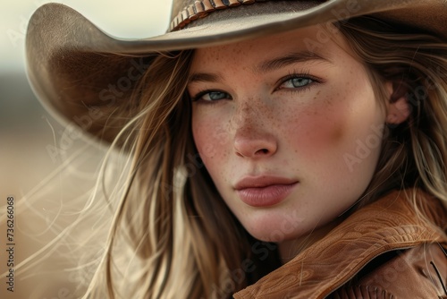 Beautiful cowgirl wearing hat in portrait