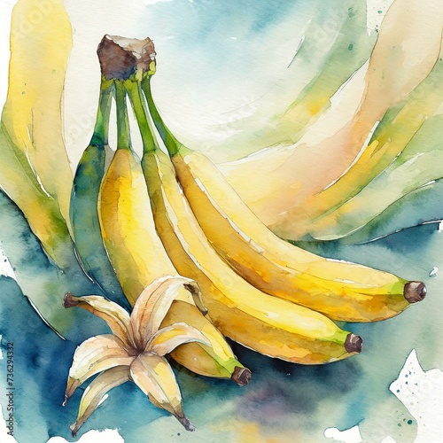 バナナのイラスト。南国を連想させる。美しく優しい表現。画像生成AIで作成された。 