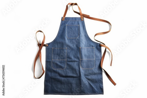 White background denim blue kitchen apron