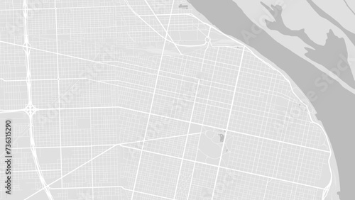 Background Rosario map, Argentina, white and light grey city poster. Vector map with roads and water. Widescreen proportion, flat design roadmap.