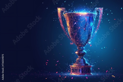 A champion trophy cup in digital backdrop with space a concept of digital success, Generative AI.