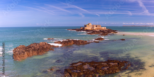Panoramic view of Fort National and beach in beautiful Saint-Malo, Brittany, France