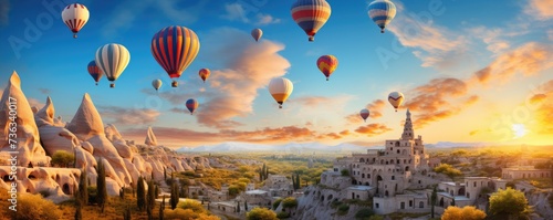 Turkey Cappadocia with ballons in the air. Sunrise