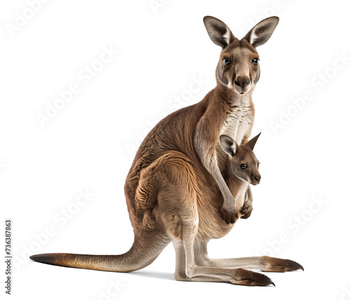 Female kangaroo with its baby on on its pouch