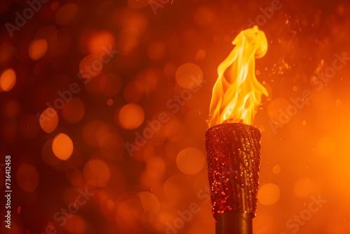 Fiery Blaze of the Olympic Torch Against a Dramatic Ember Background Signifying the Spirit of International Sportsmanship