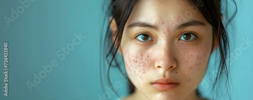 An Asian woman with an itchy rash on her face seeks dermatological treatment. Concept Dermatological Consultation, Skin Rash, Facial Itching, Asian Patient, Treatment Options