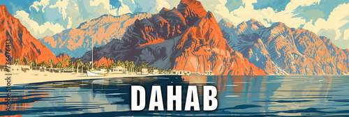 Scenic Dahab Coastal Landscape with Cruise Ship and Mountain Backdrop - Ideal for Travel and Adventure Themes