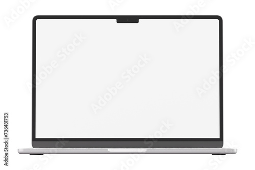 Detailed front side photo of laptop without background. Template for mockup 