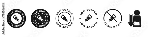 Low Sodium. Vector labels for food and drink products. Icons for packaging.