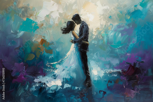 A painting depicting the sublime power of Couple in love in subtle hues and gentle brushstrokes