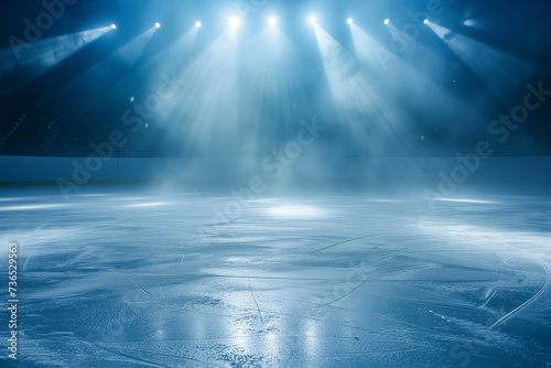 ice background.Empty ice rink illuminated by spotlights
