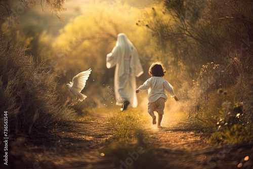 Little boy follow Jesus.