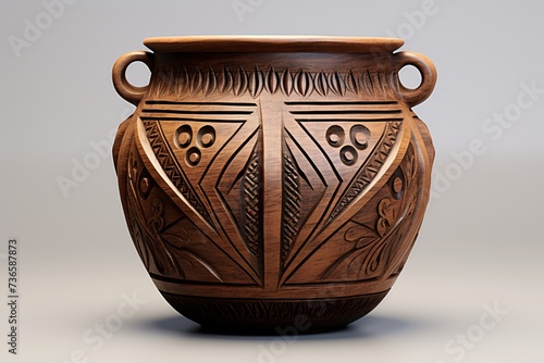 a brown pot with designs on it