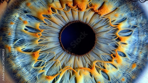 Intricately detailed close up of a human eye, highlighting the beauty of the iris and pupil