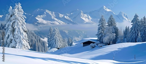 Winter scenery of Schamserberg and Piz Beverin nature park in Switzerland.