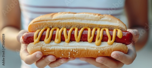 Close up shot of man selling hotdog in busy city street with copy space for text