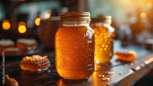 Jars of honey on the table