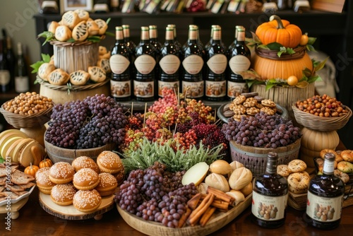 Display of autumn harvest, emphasizing the season's bounty through rich colors and varied textures, celebrating tradition