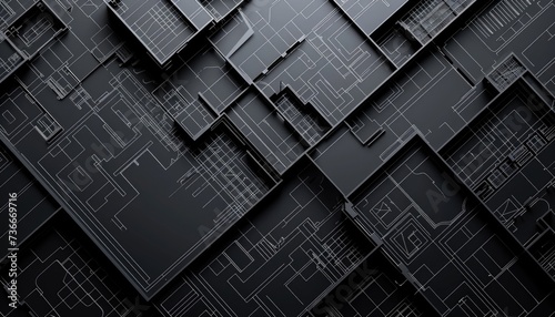 Abstract black architecture plans background from above, building engineering blueprints backdrop