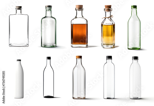 A collection of clear glass bottle on transparency background PNG