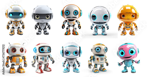Collection of a tiny robot made of gelly in shades of opale, Isolated pure on transparency background PNG