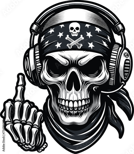 scull rock savage attitude with gives middle finger vector illustration