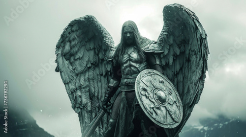 An angel with eagle wings and a powerful stance representing the divine warriors in Norse mythology.