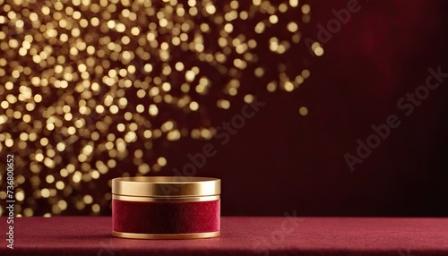 Love, Candle, Celebration: Candle on red surface beneath, soft focus golden lights create bokeh in background. Celebration card or romantic events invitation. Valentine day