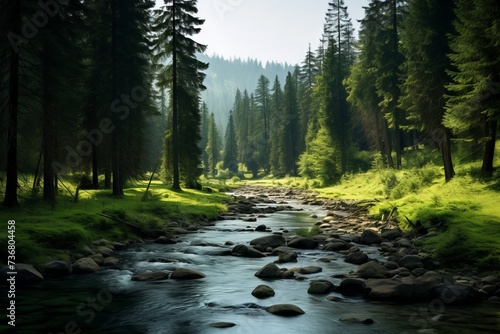 Evergreen forest with a peaceful meandering river