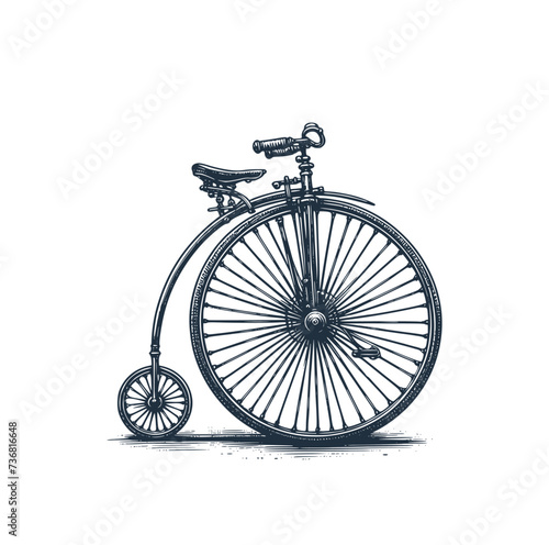 The penny farthing retro bike. Rough sketch. Vector illustration.