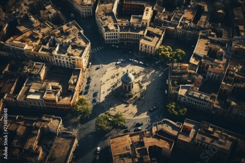 Aerial view of a city's central square