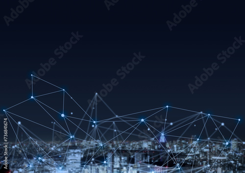 夜景とネットワークイメージ