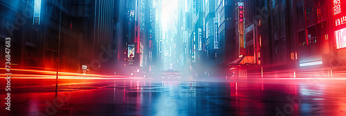 Urban Night Mystery: Dark Streets Illuminated by Neon Lights, An Abstract Concept of Modern City Life and Futuristic Design