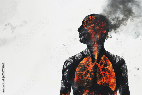 Shape of person with lungs. World No Tobacco day. Affected by smoking