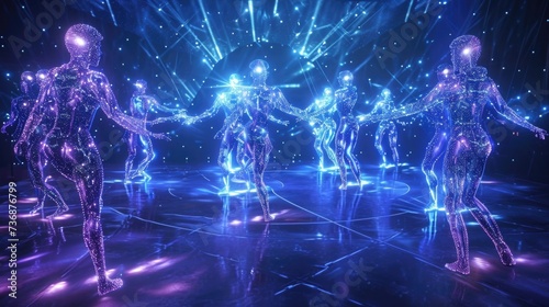 A holographic display of backup dancers moving in perfect synchronization with the music adding to the virtual concerts visual spectacle.